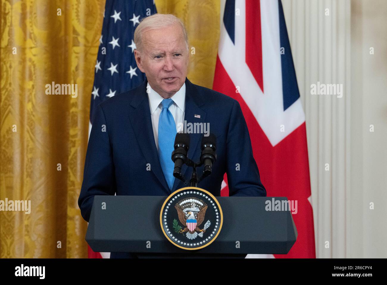 United States President Joe Biden speaks during a news conference with