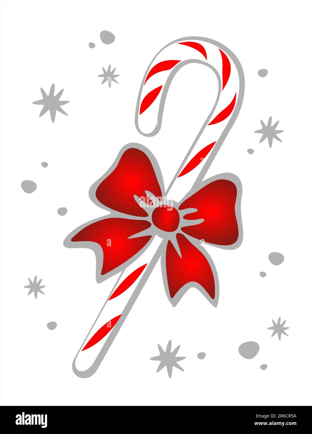 Candy cane and bow on a white background. Christmas illustration. Stock Vector