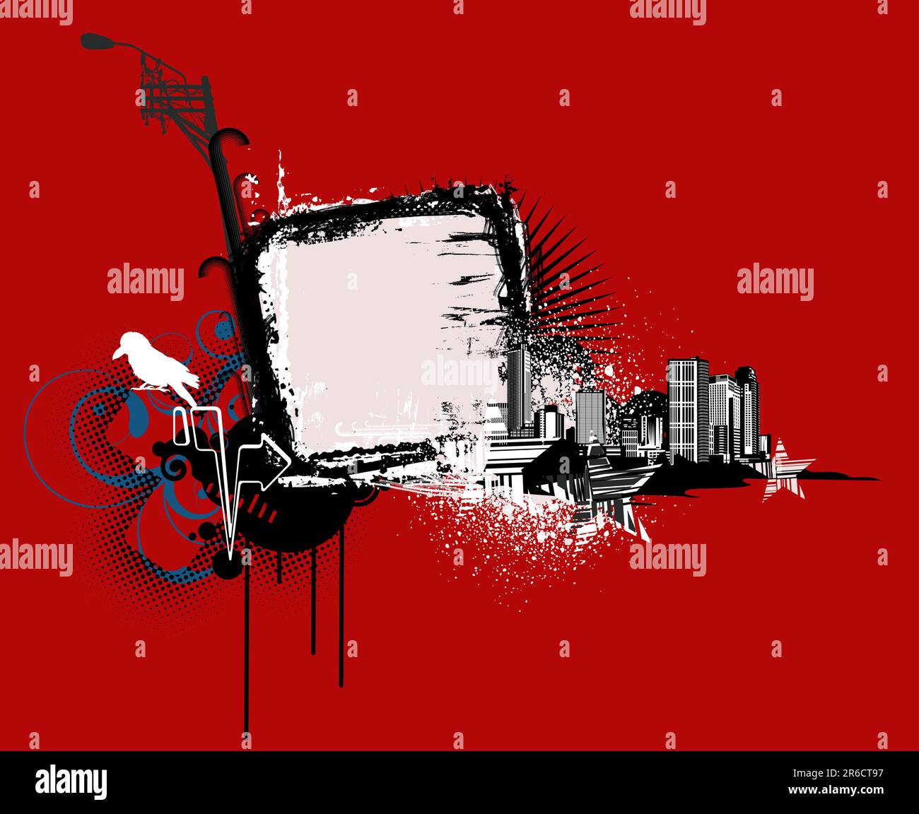 Vector illustration of red urban background with Design elements over ...