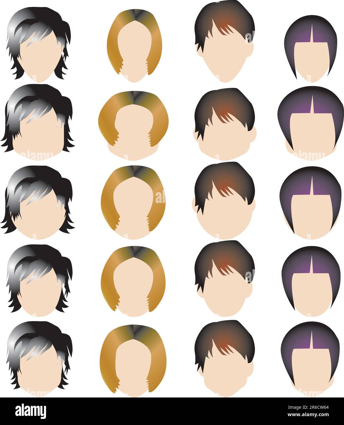 vector illustration for a variety of hair style and shape of face Stock Vector