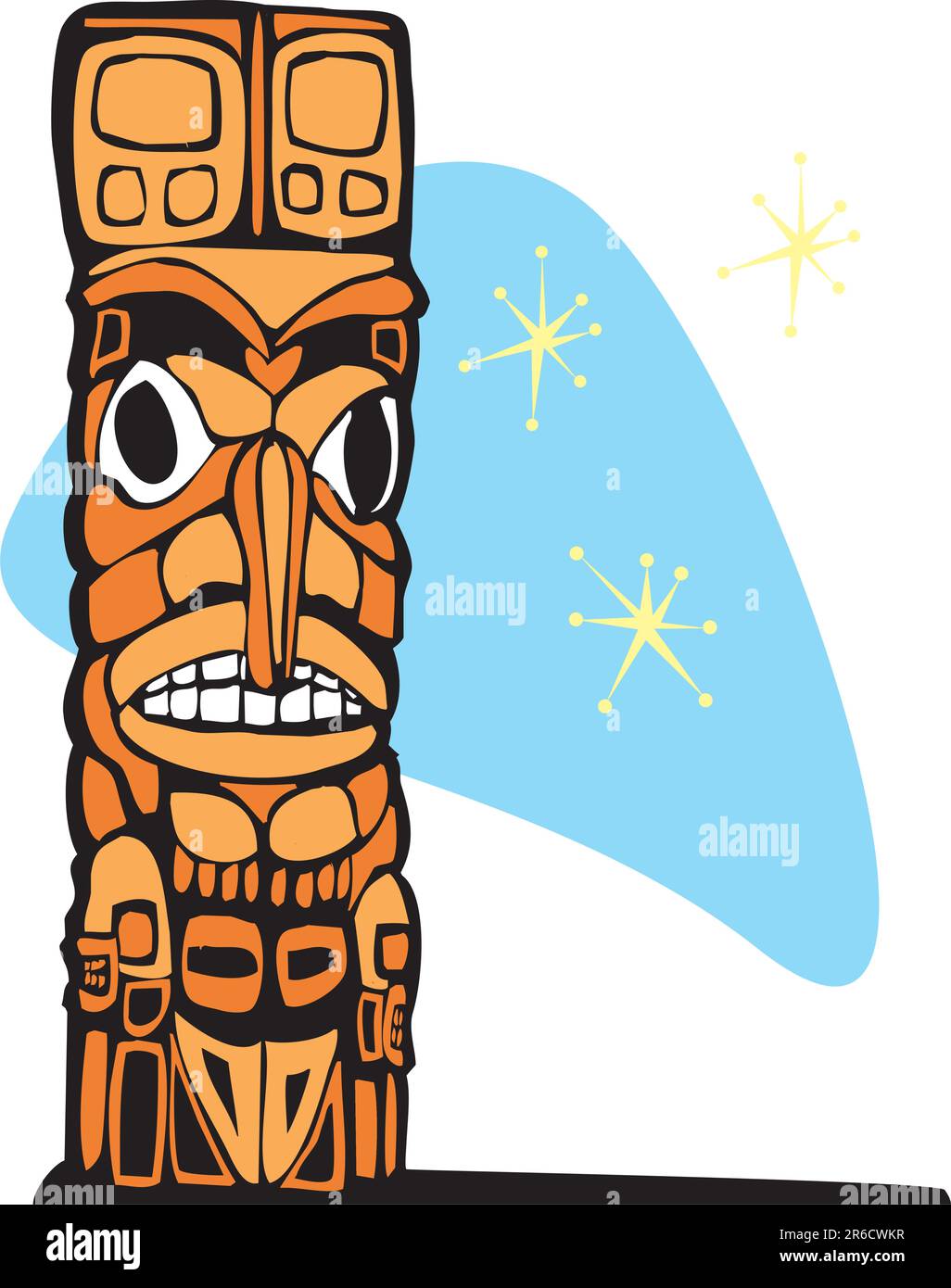 Totem with retro look and stars in the background. Stock Vector
