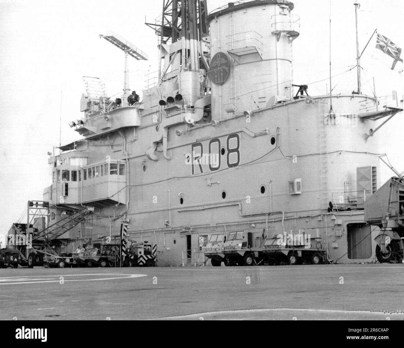 The island of R08 HMS Bulwark Commando Carrier en route to  Australia 1966 Stock Photo