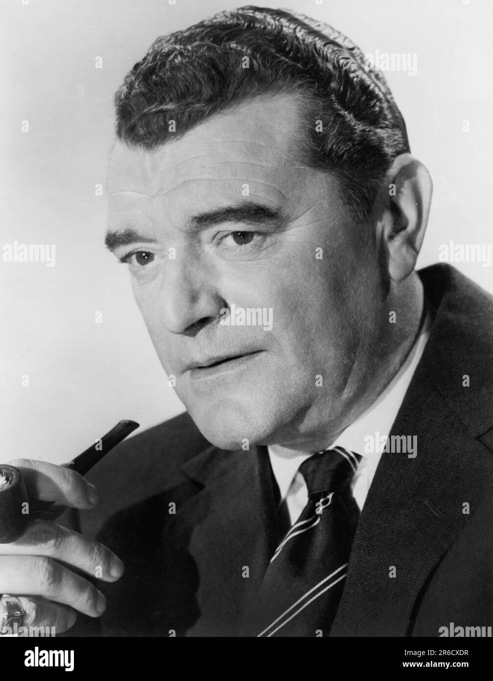 Jack Hawkins, head and shoulders Publicity Portrait for the British-American Film, 'Fortune Is a Woman', U.S. title: 'She Played With Fire', Columbia Pictures, 1957 Stock Photo