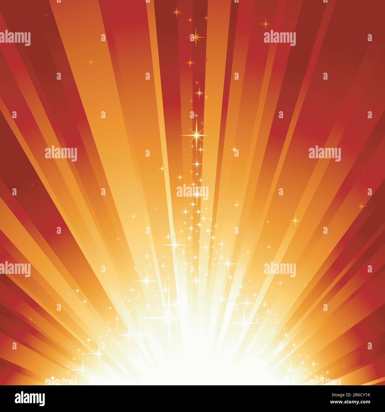 Burst of light and stars forming a stylised Christmas tree. 7 global colors, background controlled by 1 linear gradient. Artwork grouped and layered. Stock Vector