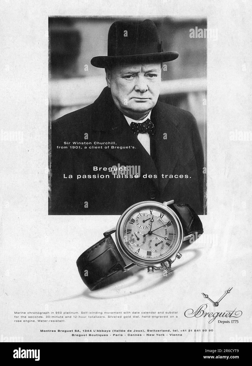 2002 Breguet Classique watch print advert with Winston Churchill Stock Photo