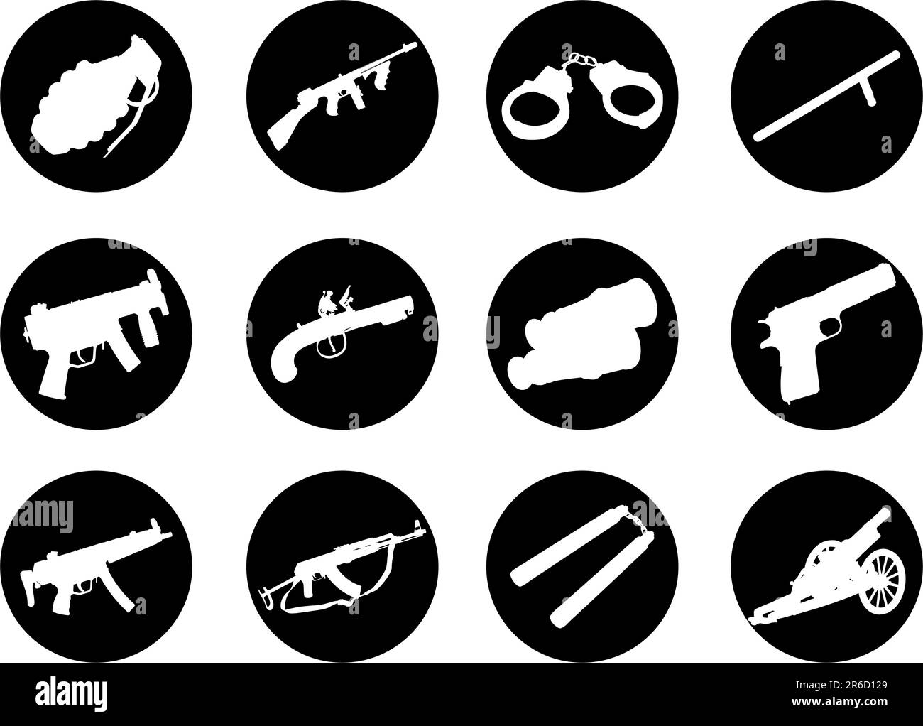 Guns. Set of 12 round vector buttons for web Stock Vector