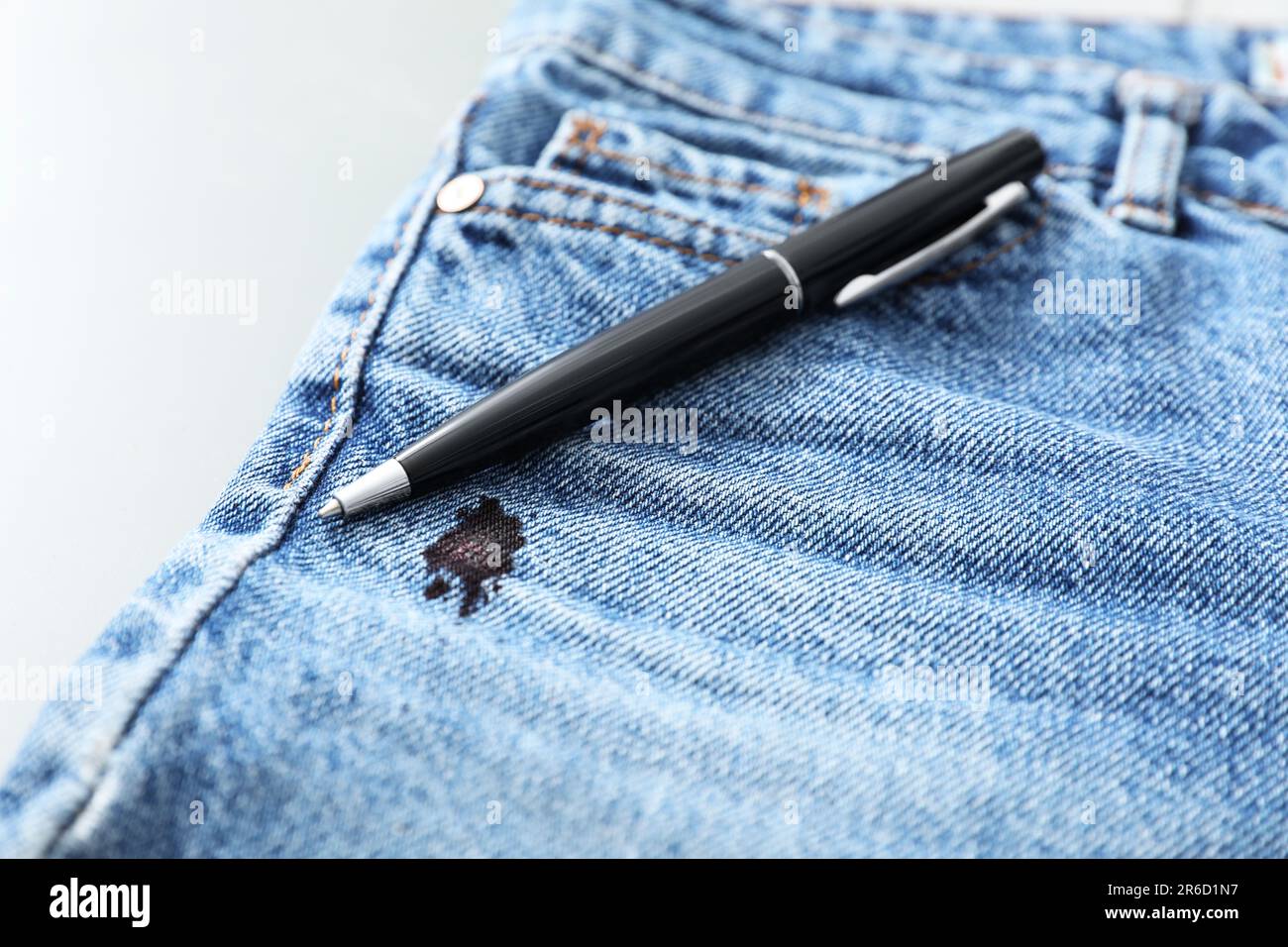 Pen and stain of black ink on jeans, closeup Stock Photo Alamy