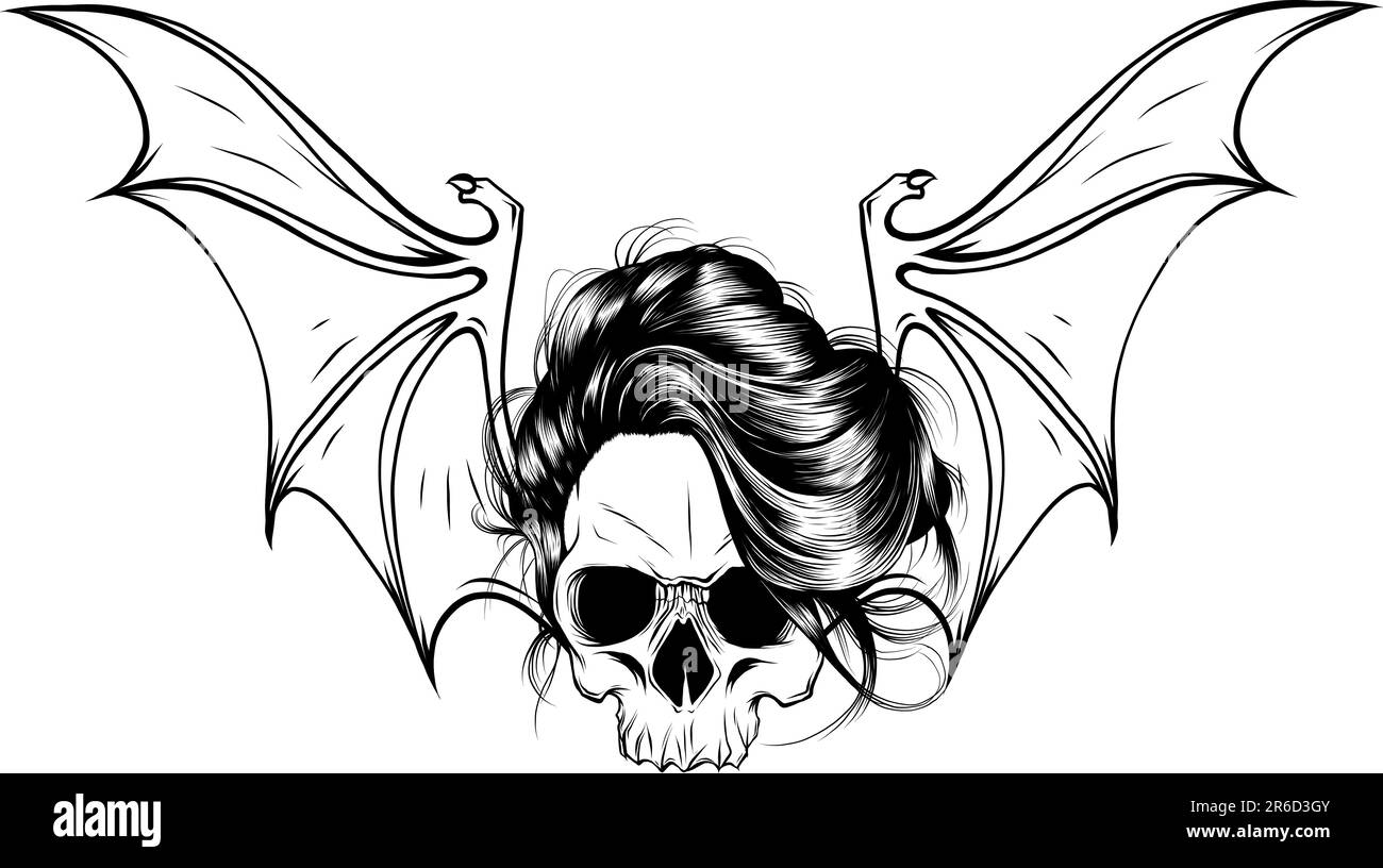 Hand drawn vampire skull with bat wings. Halloween trick or treat ...