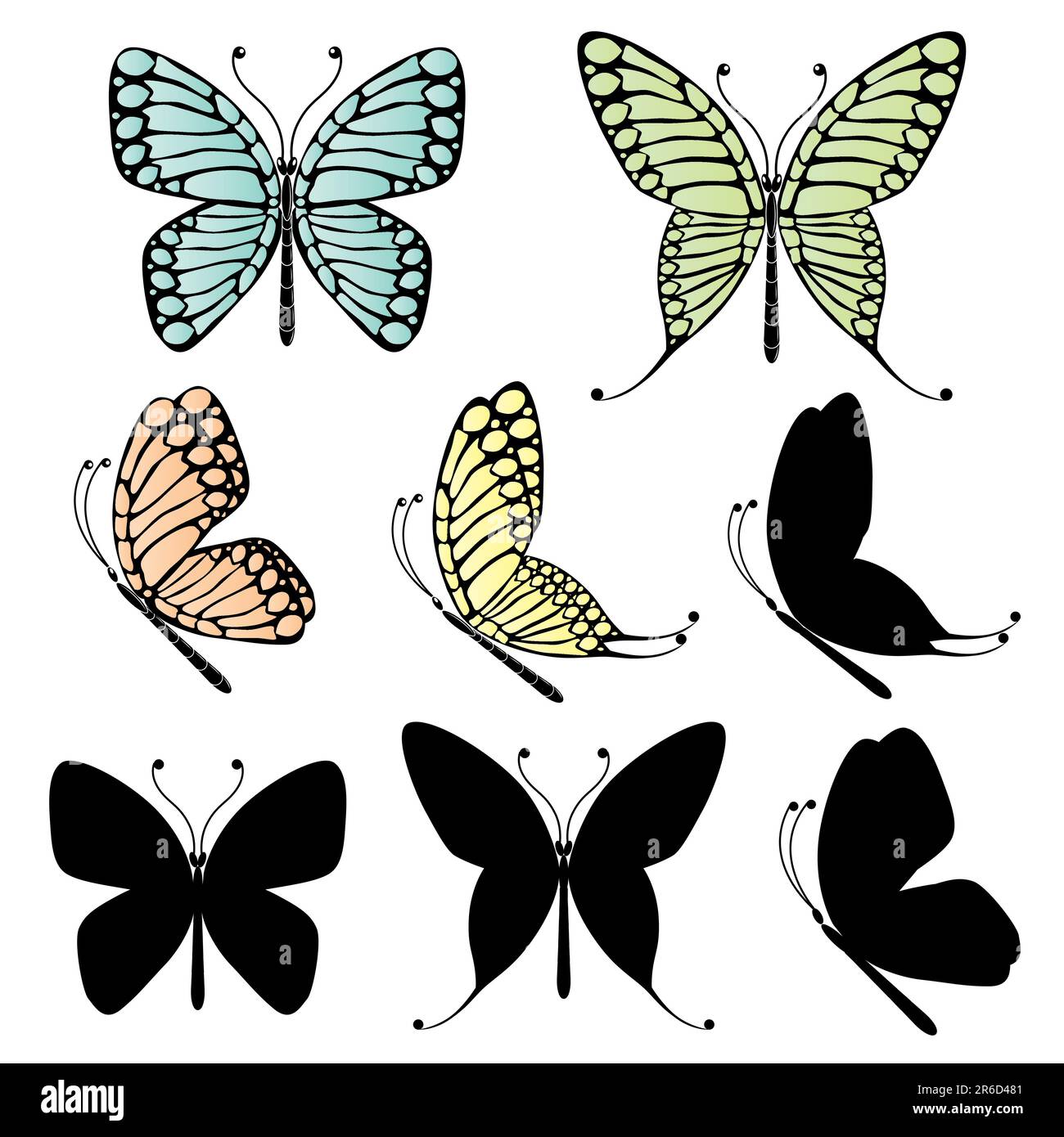 Vector isolated illustration of Butterflies. Stock Vector