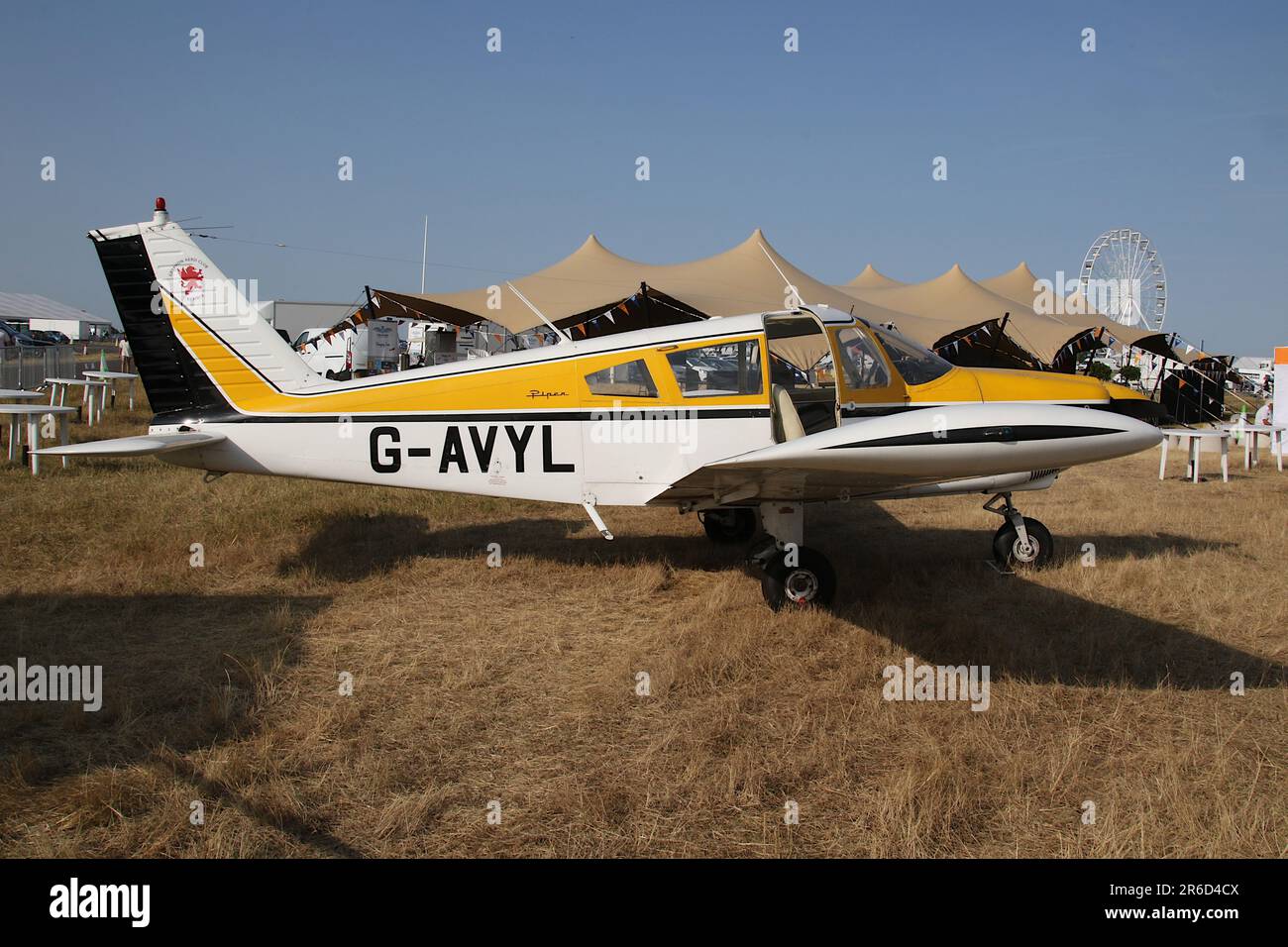 G-AVYL, a Piper PA-28-180 Cherokee D operated by Flying Scholarships for Disabled People, a UK-based charity providing a service to help disabled people learn to fly light aircraft. The aircraft is pictured here on static display at the Royal International Air Tattoo 2022 (RIAT 2022) held at RAF Fairford in Gloucestershire, England. Stock Photo