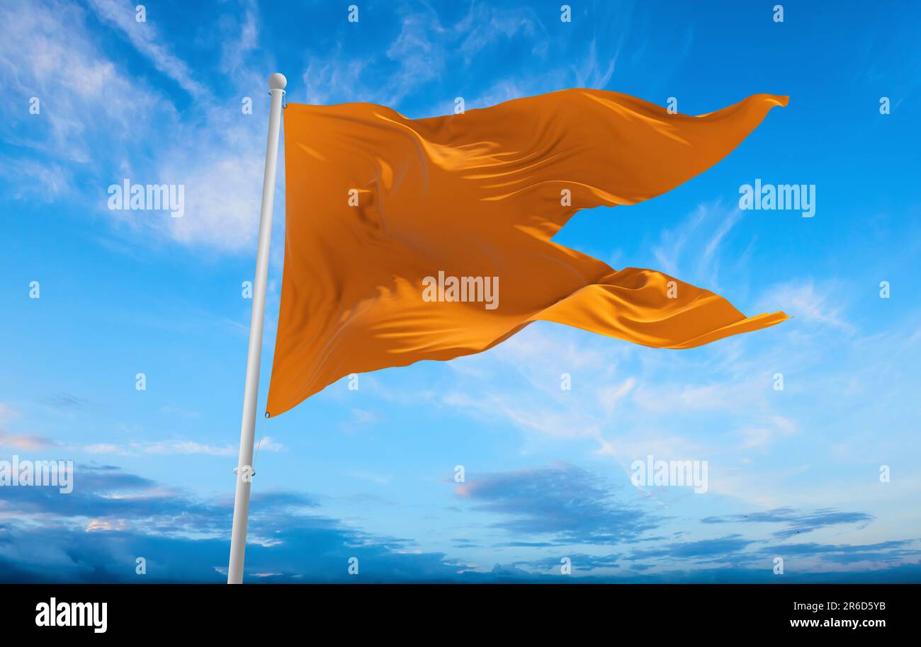 flag of Indo-Aryan ethnoreligious groups Hindus at cloudy sky background, panoramic view. flag representing ethnic group or culture, regional authorit Stock Photo