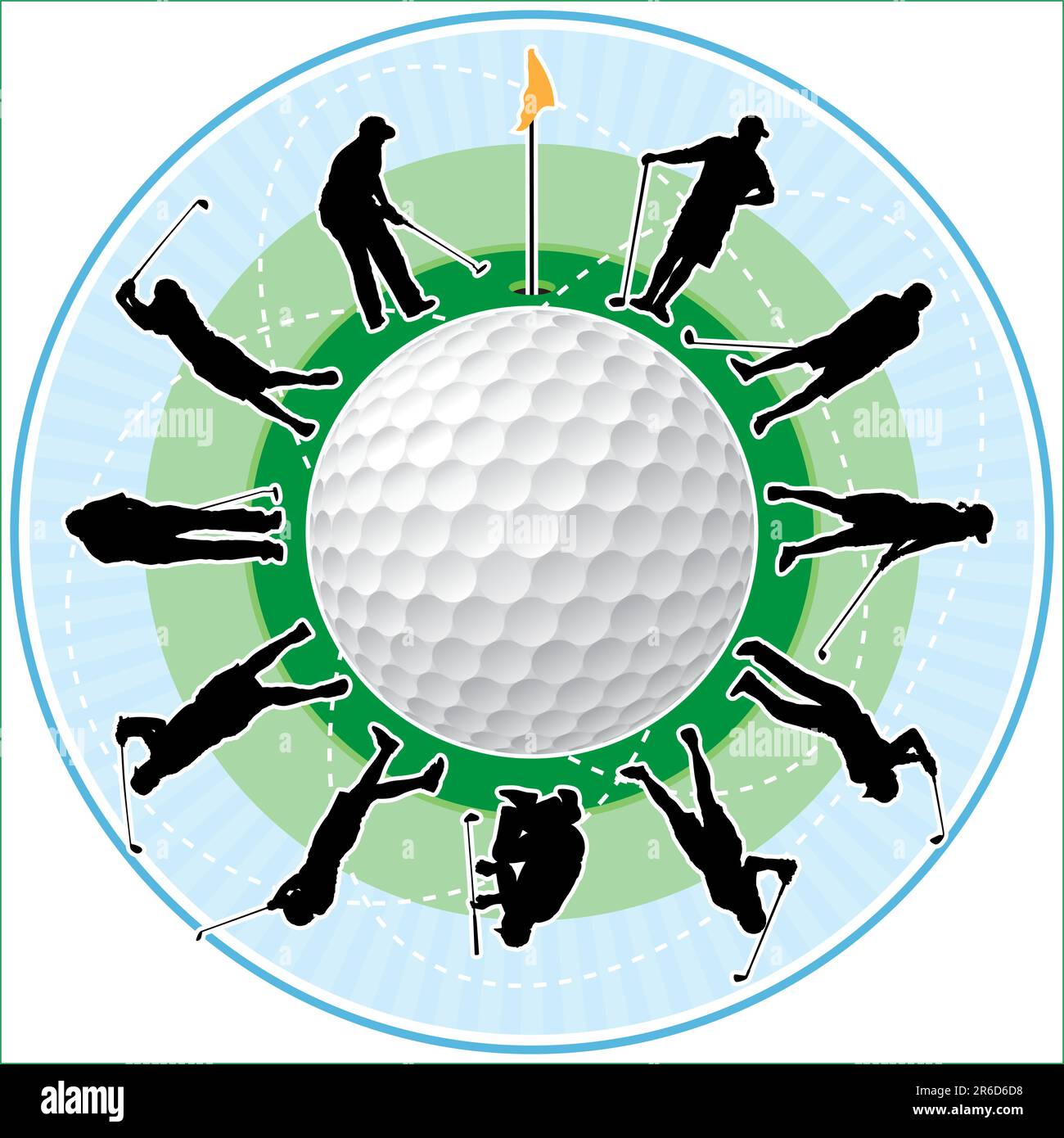 Golf clock with golfing people silhouettes as numbers of hours Stock