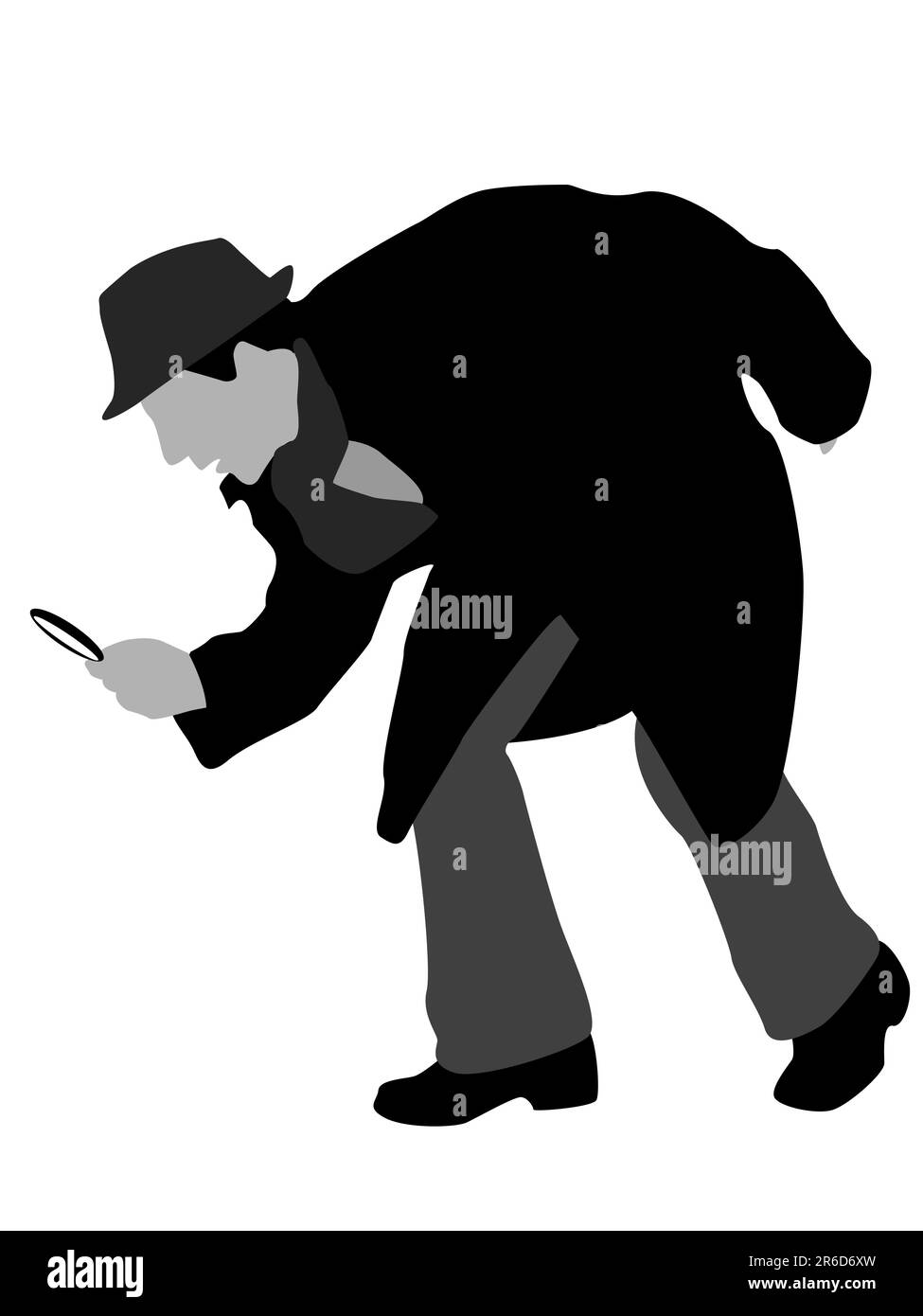 detective with magnifier on isolated background Stock Vector