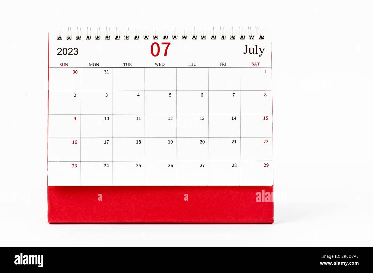 July 2023 Monthly desk calendar for 2023 year isolated on white background. Stock Photo