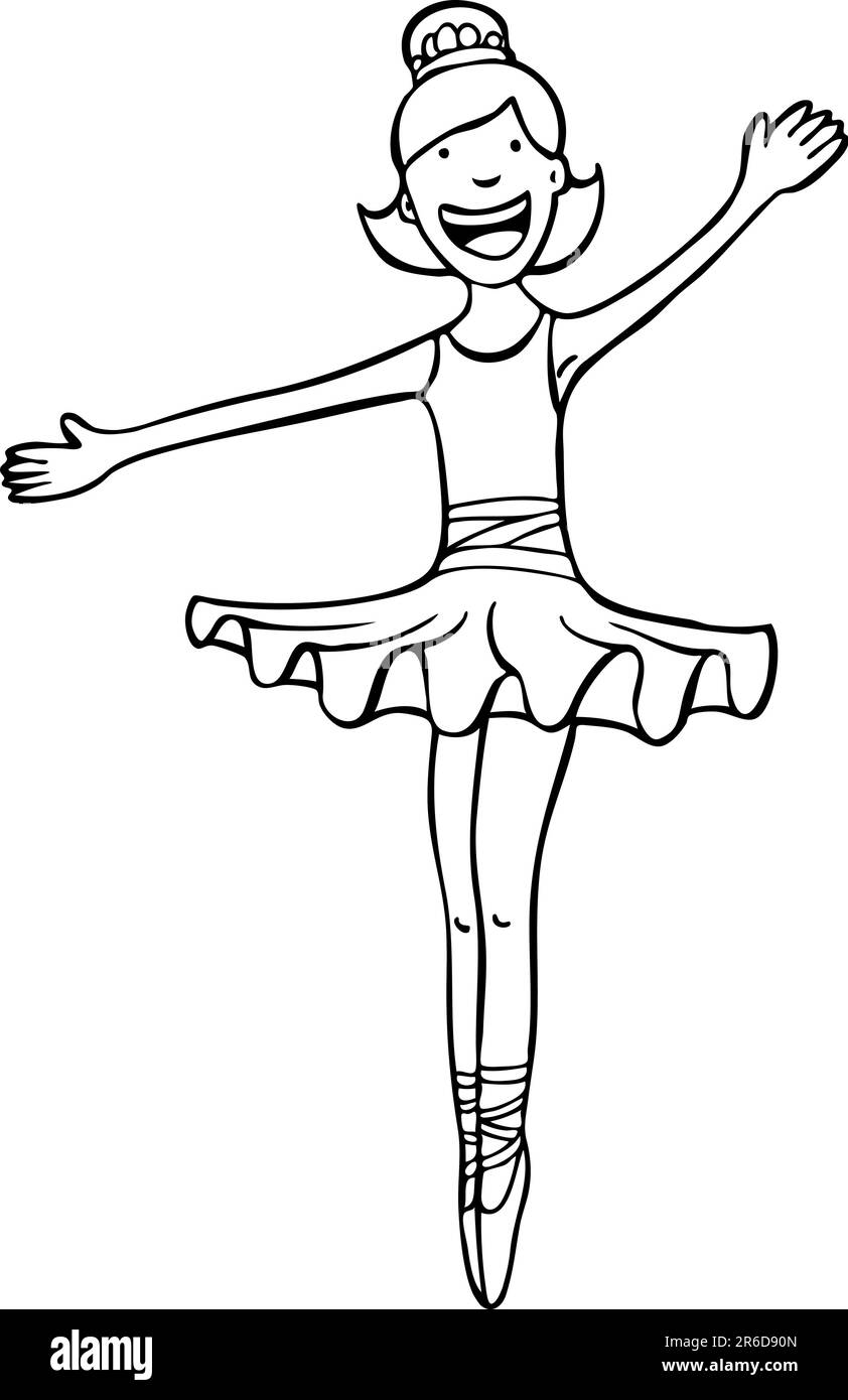 Ballerina girl performs a dance - black and white. Stock Vector