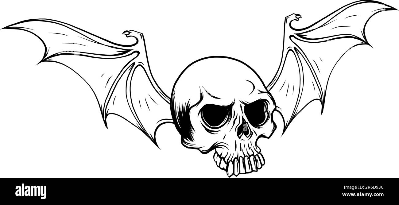 Hand drawn vampire skull with bat wings. Halloween trick or treat ...