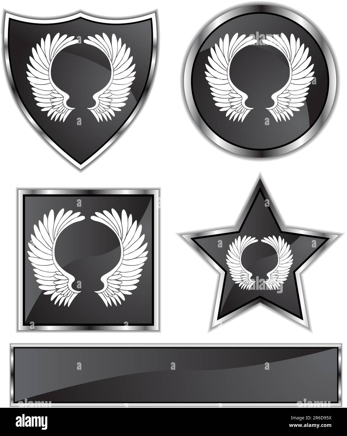 Set of 3D black chrome icons - wings Stock Vector Image & Art - Alamy