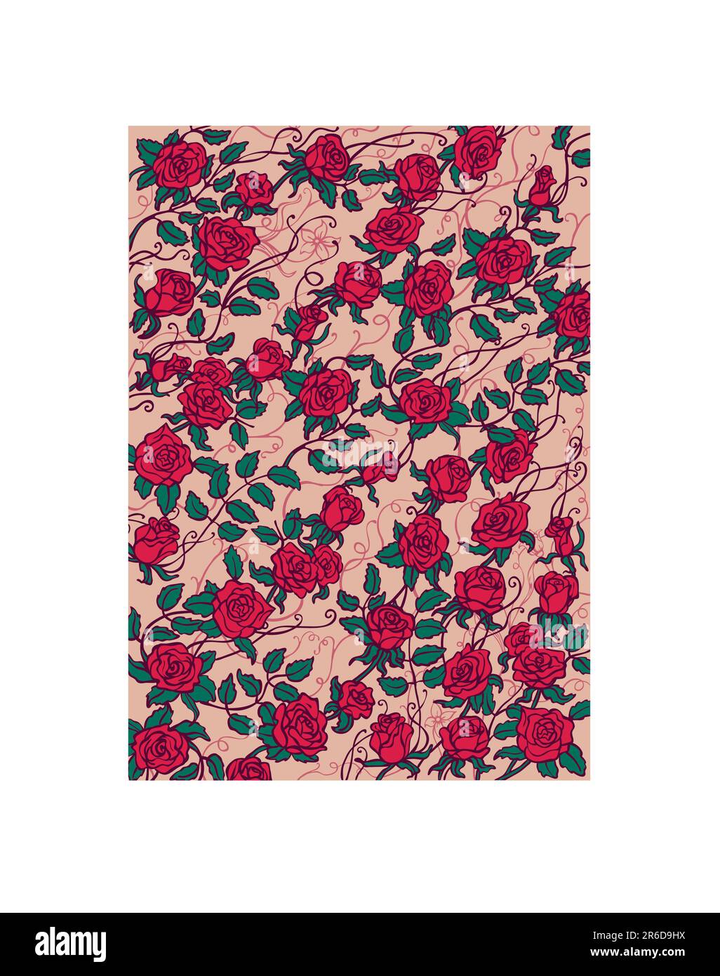 Decoration of red roses pattern on the beige background Stock Vector ...