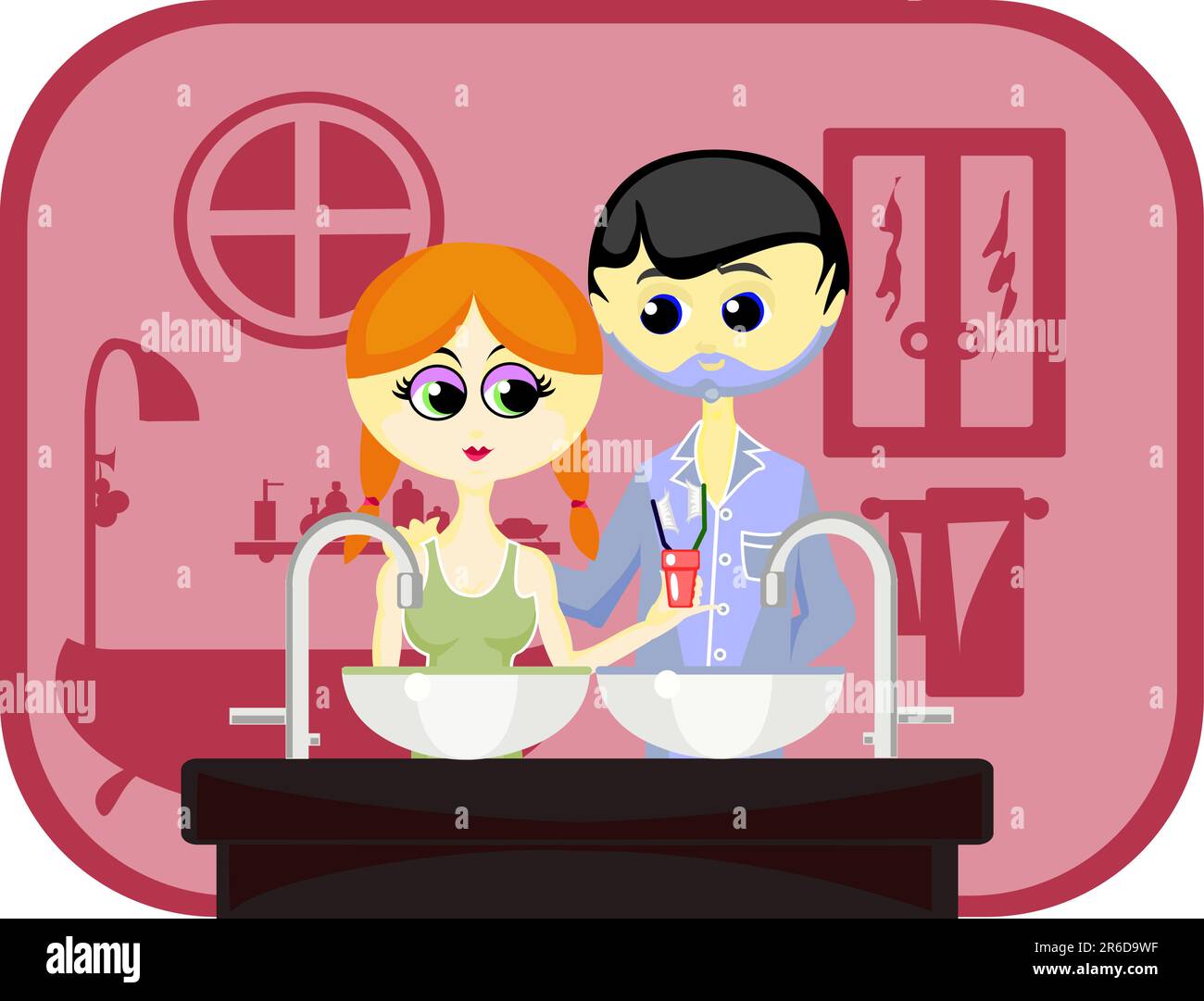 Vector illustrationwife and husband are going to get morning toilet