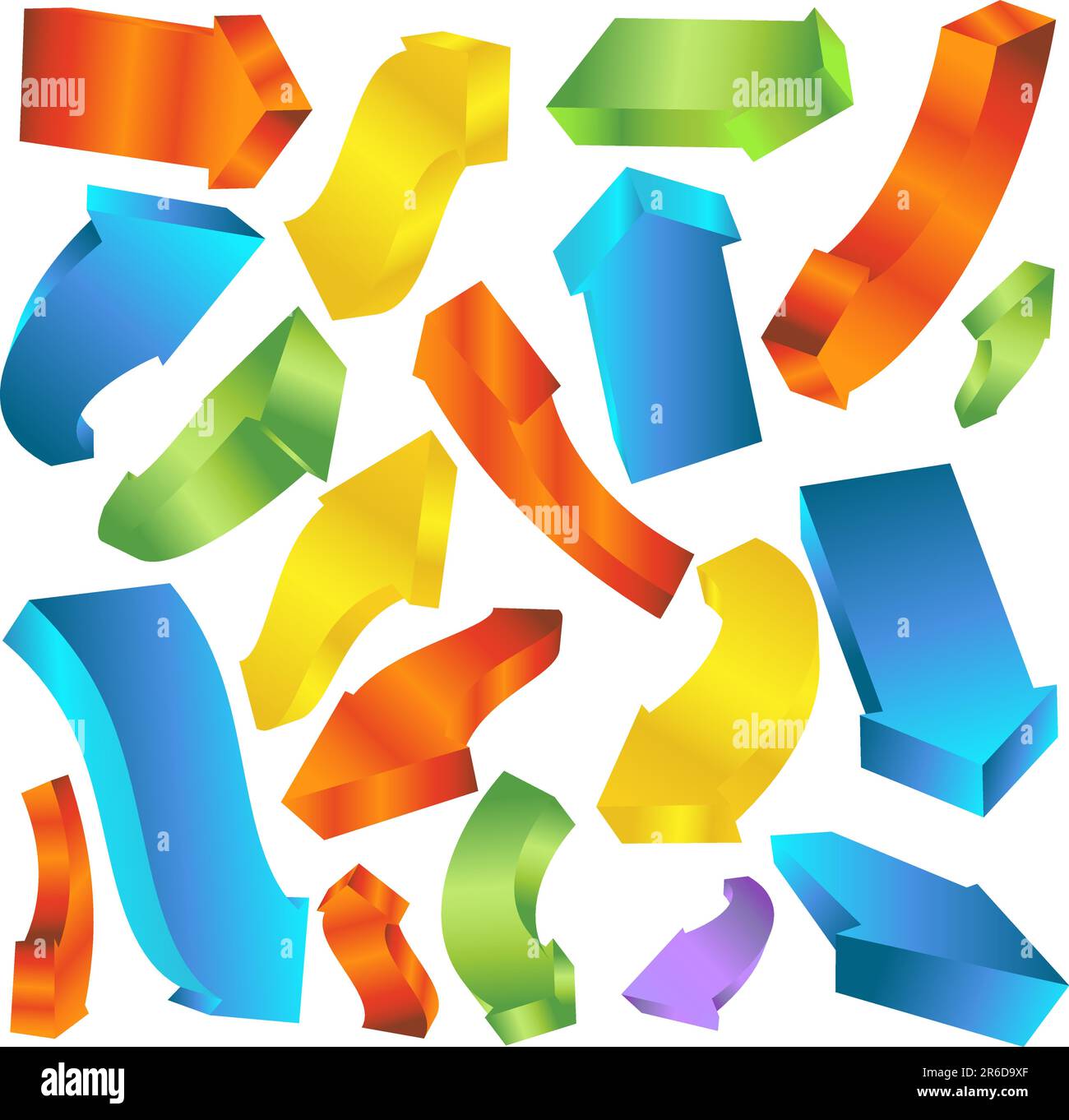 Set of thick 3D curving arrows. Stock Vector