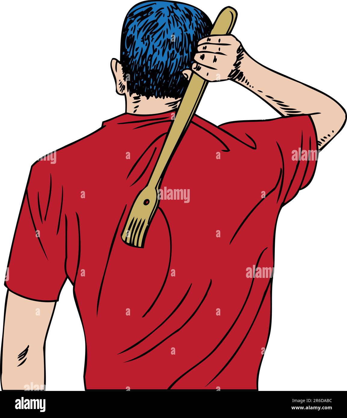 Hand drawing of a man using a back scratcher Stock Vector Image & Art