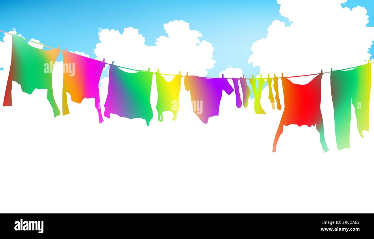 Editable vector illustration of colorful clothes on a washing line Stock Vector
