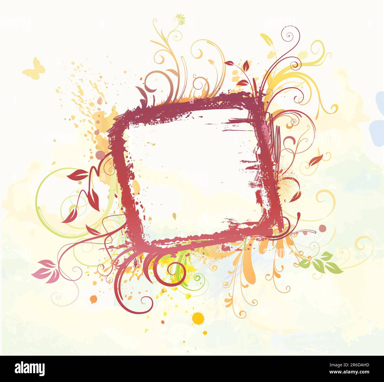 Vector illustration of Grunge styled Floral Decorative frame Stock ...