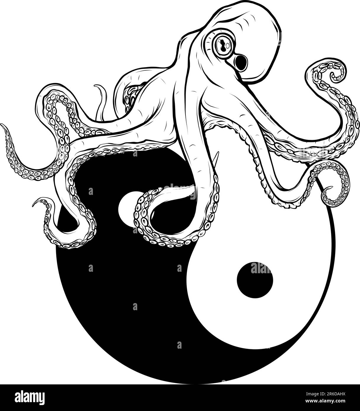 vector illustration of Deep Sea Octopus Monochrome Logo Stock Vector