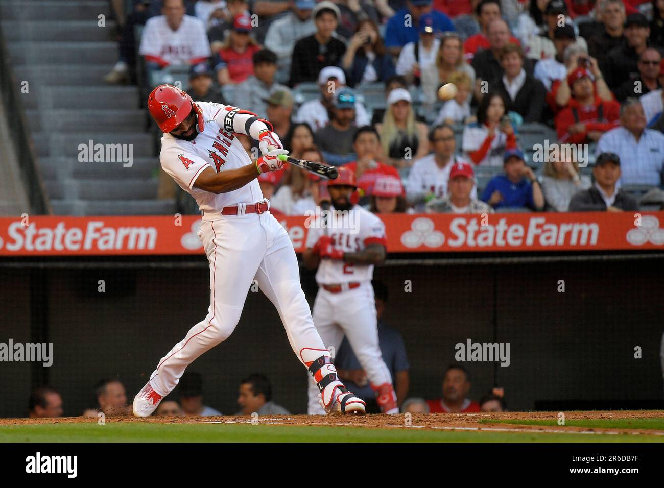 Los Angeles Angels' Jo Adell hits a solo home run during the second