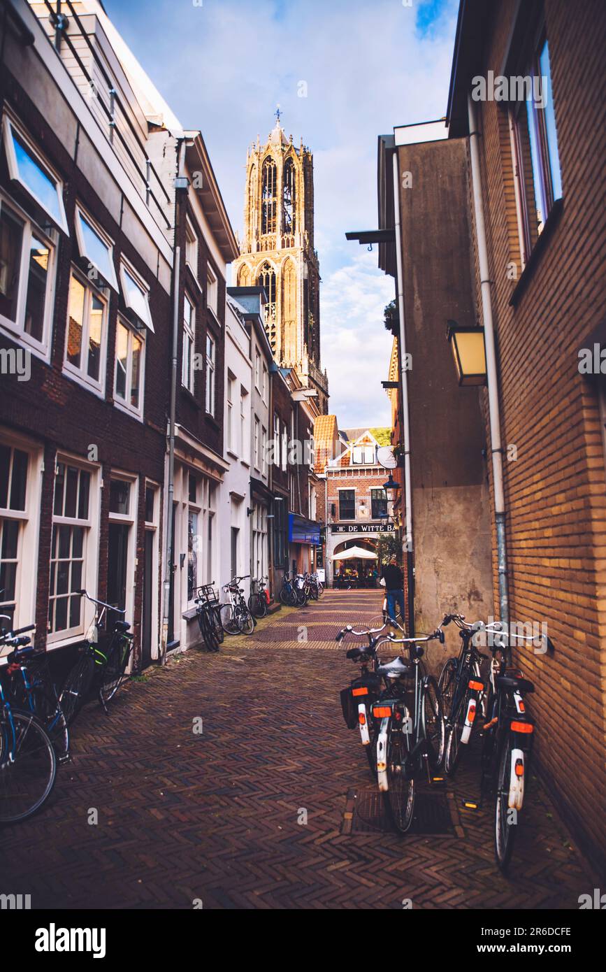 Bicycles and old streets in Utrecht Stock Photo