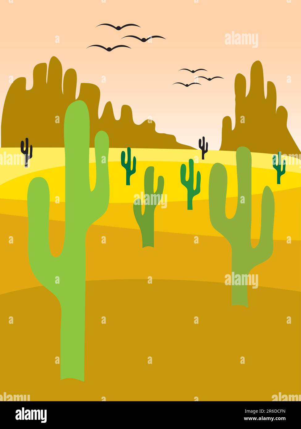 illustration of a desert landscape with cactus Stock Vector