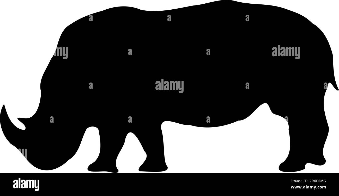 A Isolated Rhinoceros silhouette on white Stock Vector