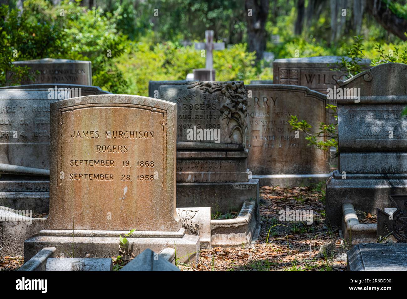 Headstones at historic Bonaventure Cemetery in Savannah, (USA