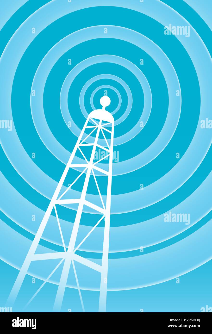 Image of a communications tower with blue background. Stock Vector