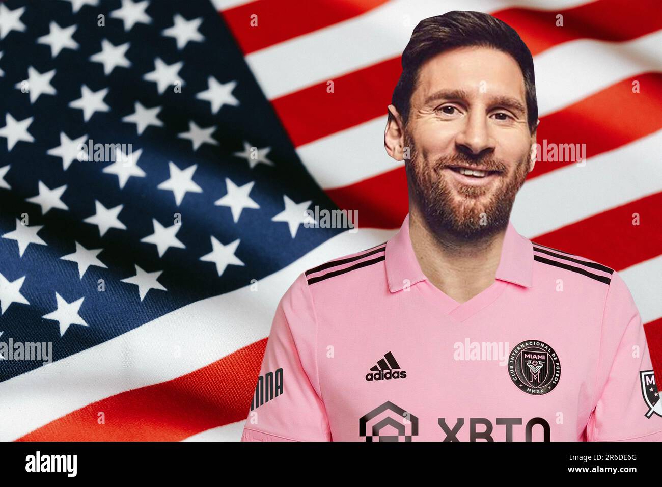 Lionel Messi with the Inter Miami jersey and the USA flag Stock Photo
