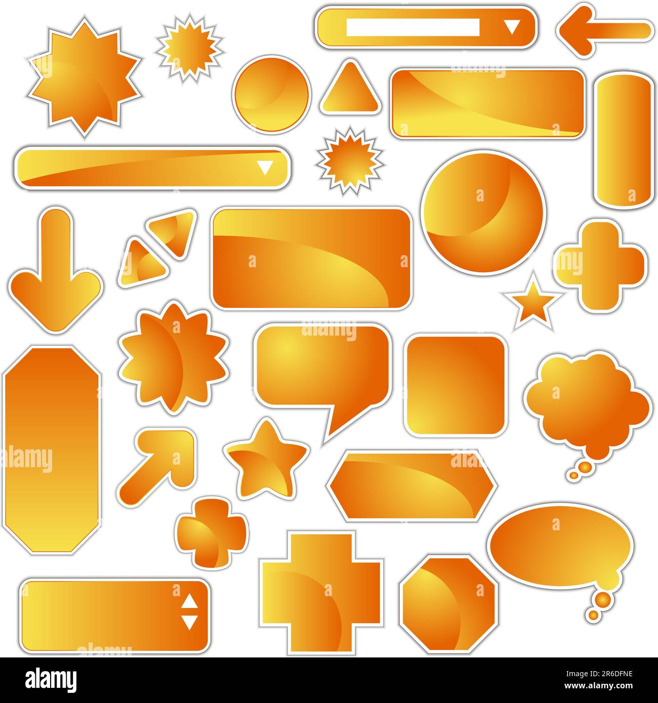 Set of multiple web labels and icons - orange color. Stock Vector
