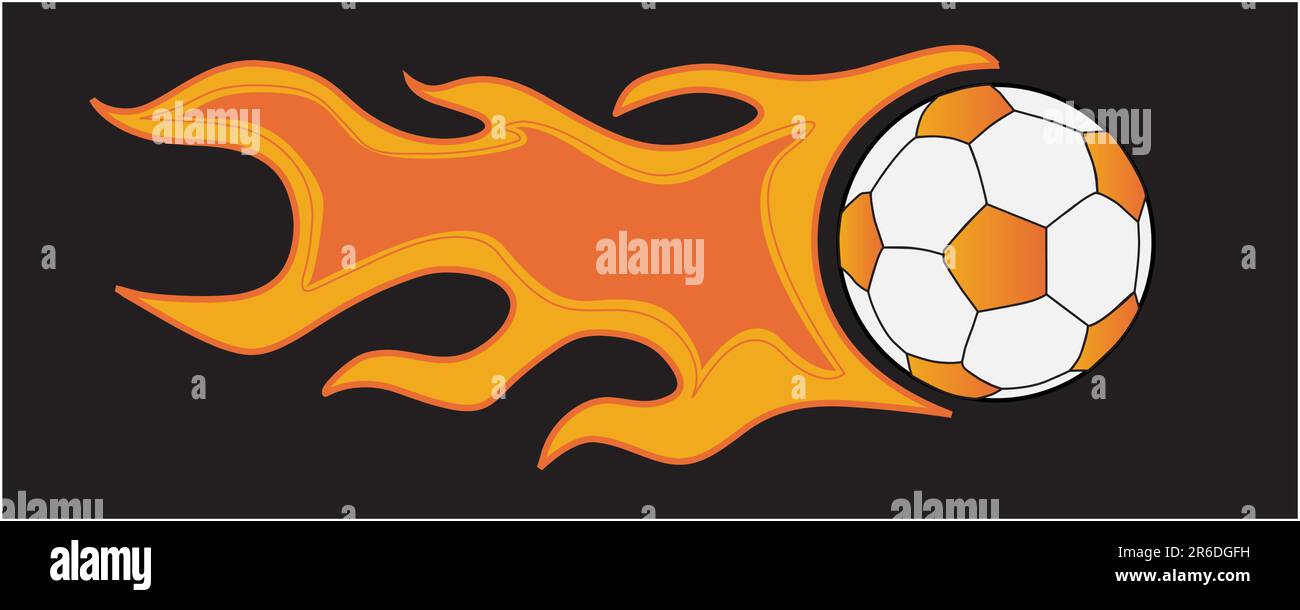 soccer ball in orange flame on a black background Stock Vector Image ...