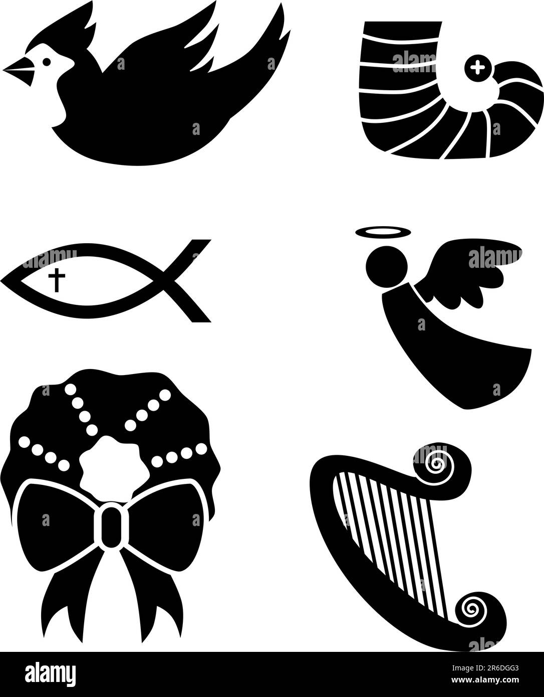 Set of 6 holiday icons in black. Stock Vector