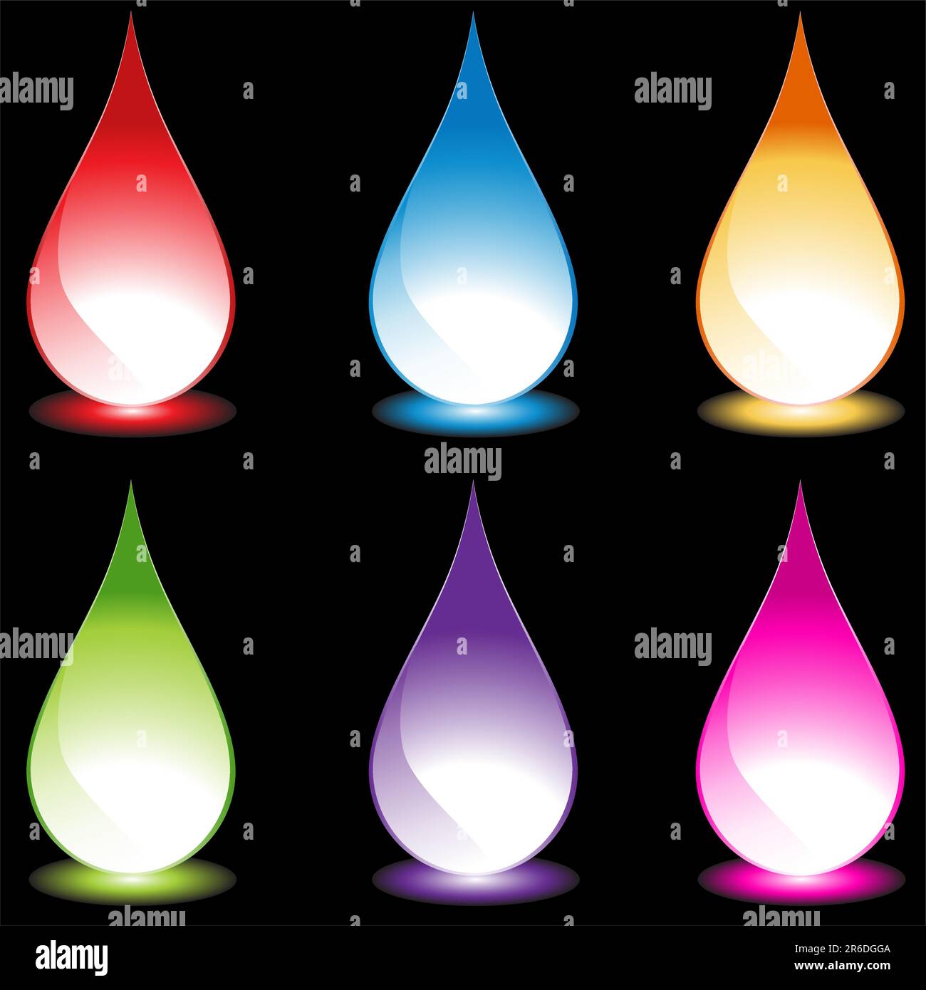 Droplet Sign Color Set of 6 3D water droplets in various colors - black background Stock ...