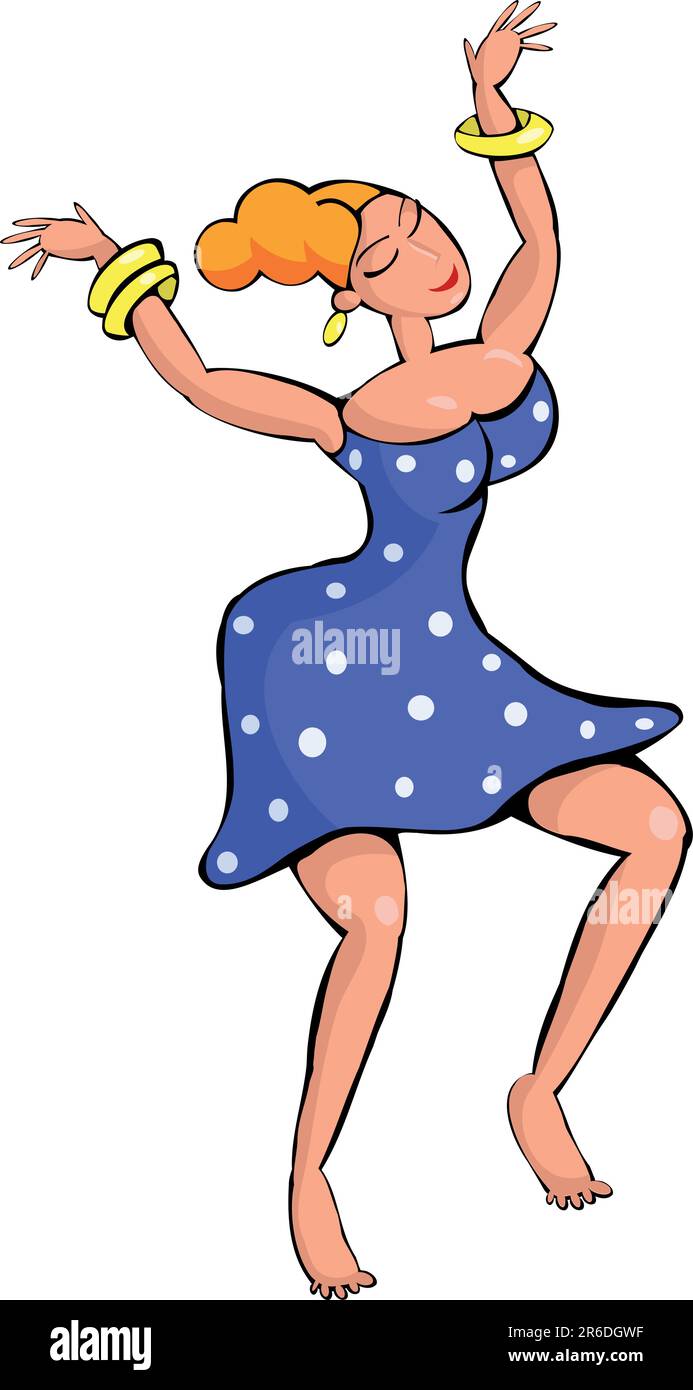 Dancing woman in blue clothes Stock Vector