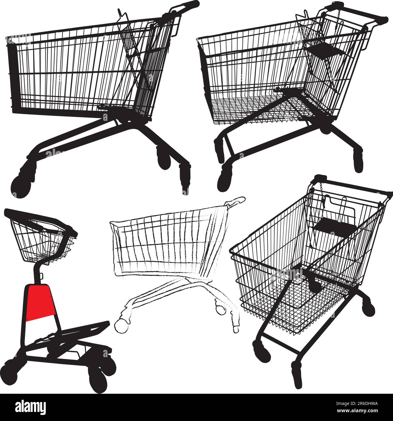 Vector illustration of empty shopping trolley silhouettes Stock Vector ...