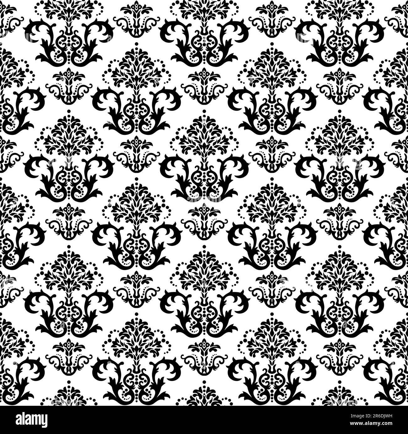 Seamless black and white floral damask wallpaper. Available in vector ...