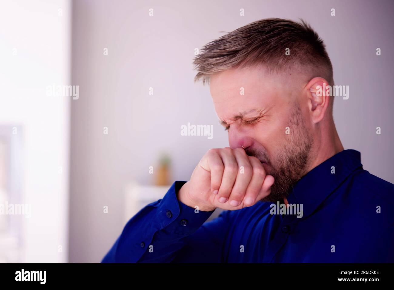 Bad Smell Dental Breath And Hand Near Mouth And Face Stock Photo