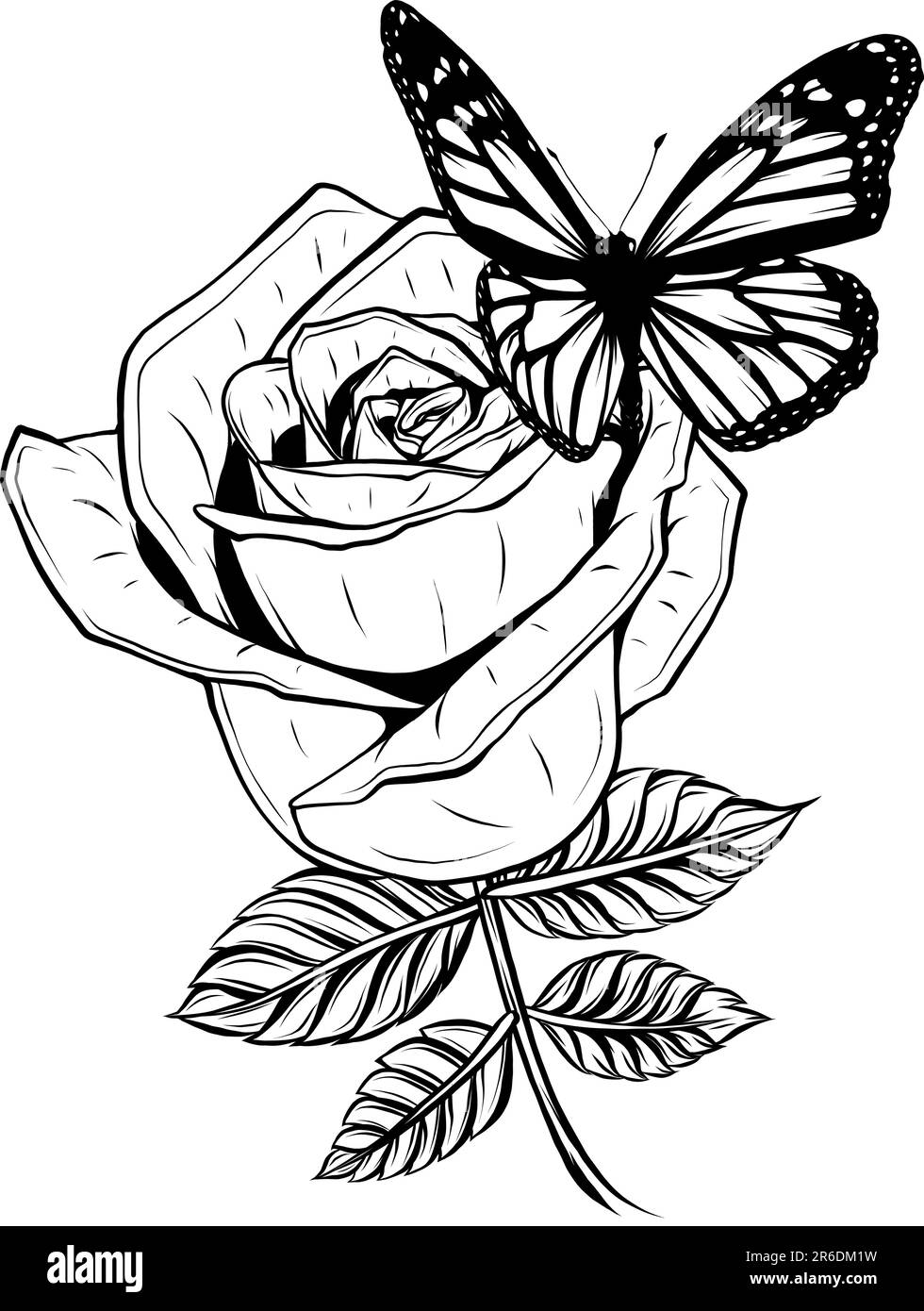 monochrome Flower and butterflie. Sketch tattoo. Vector illustration ...