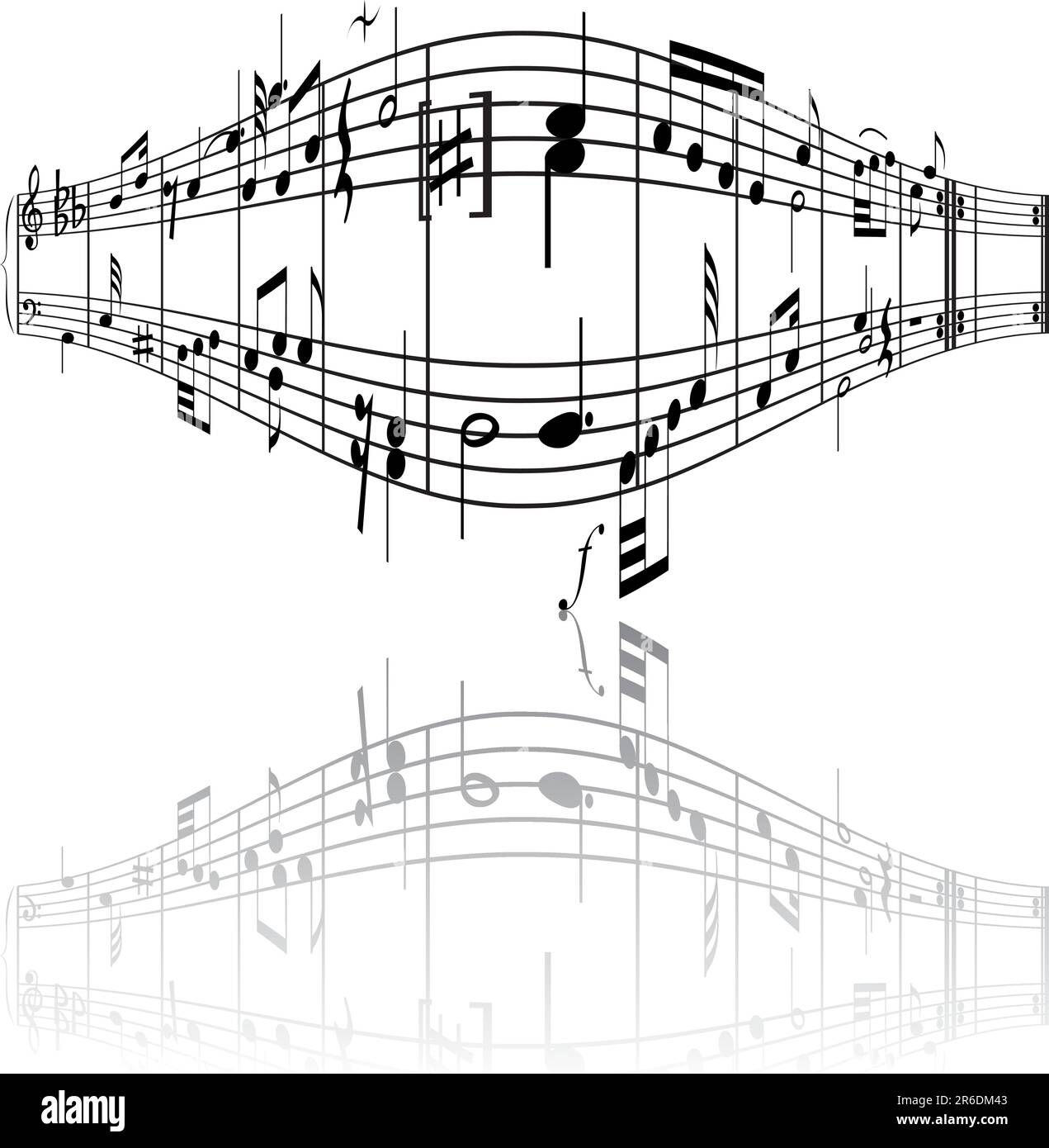 Abstract music background with different notes and lines Stock Vector