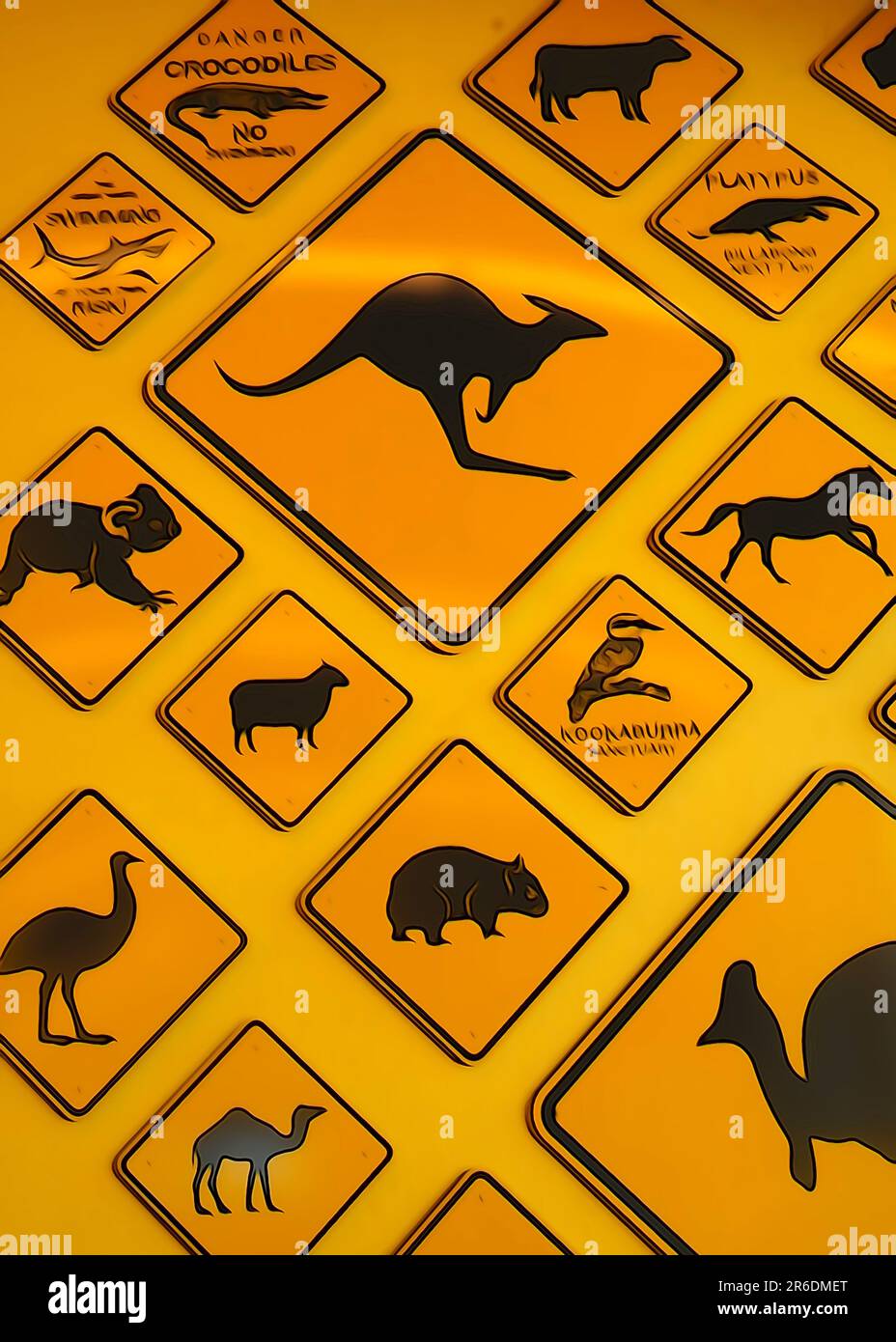 Australian wildlife warning road sign for reptiles and snakes on the road  and highways of Australia. Isolated on white Stock Photo - Alamy