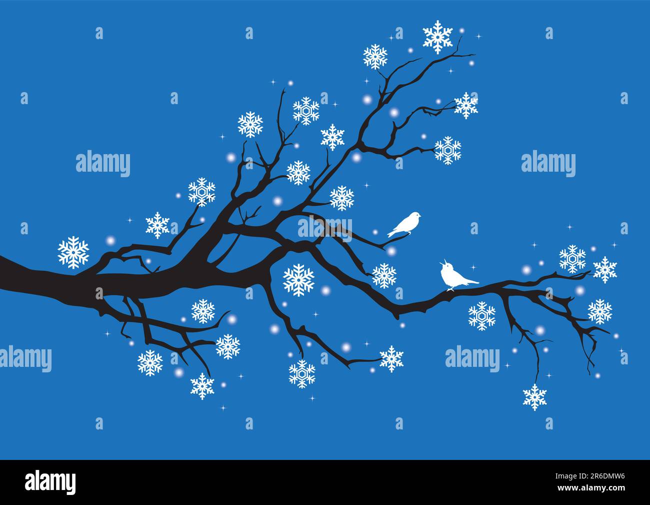 winter tree with snowflakes and birds, vector Stock Vector Image & Art ...
