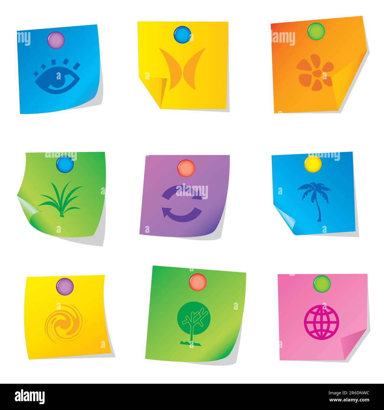 Vector illustration of icons on paper. Set twelve Stock Vector