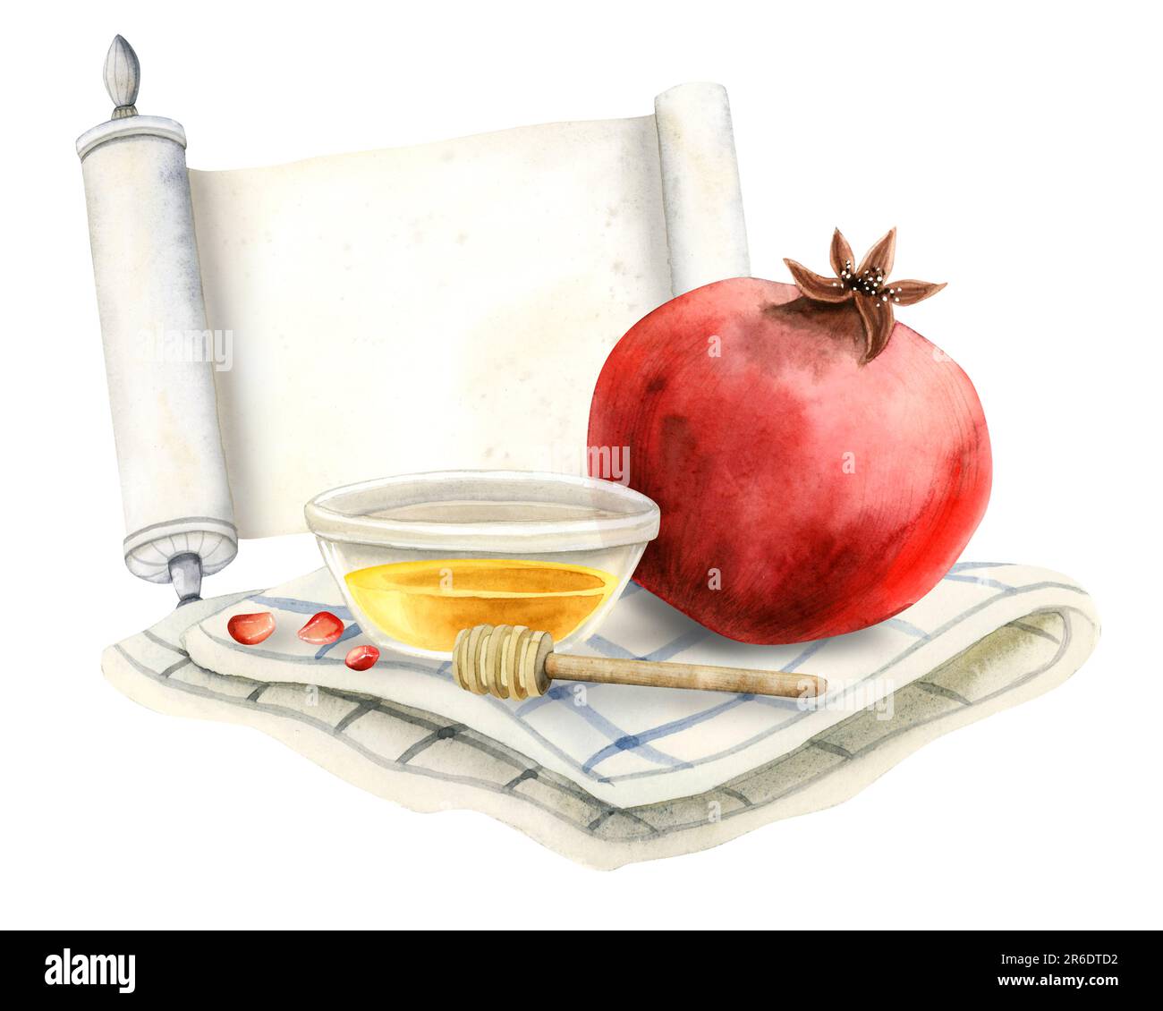 Pomegranate, honey, Torah scroll for Rosh Hashanah and Yom Kippur