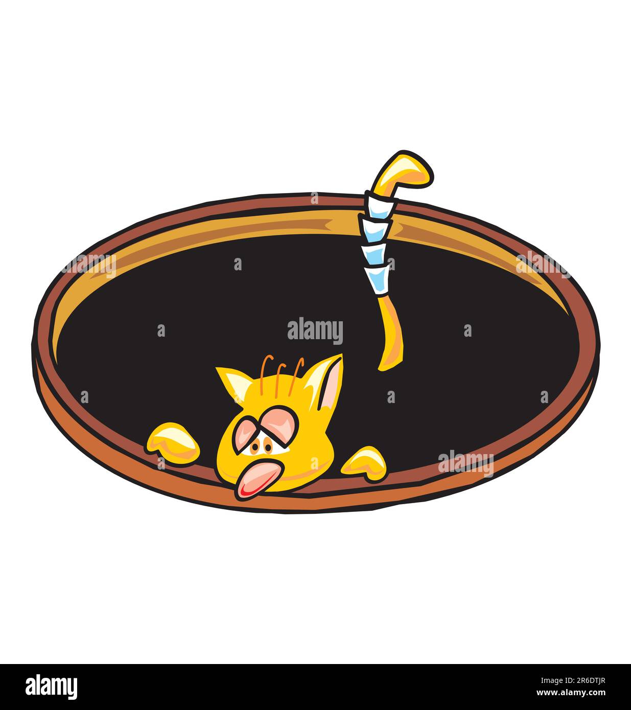 Cat in a manhole, taking a look out of the sewer Stock Vector